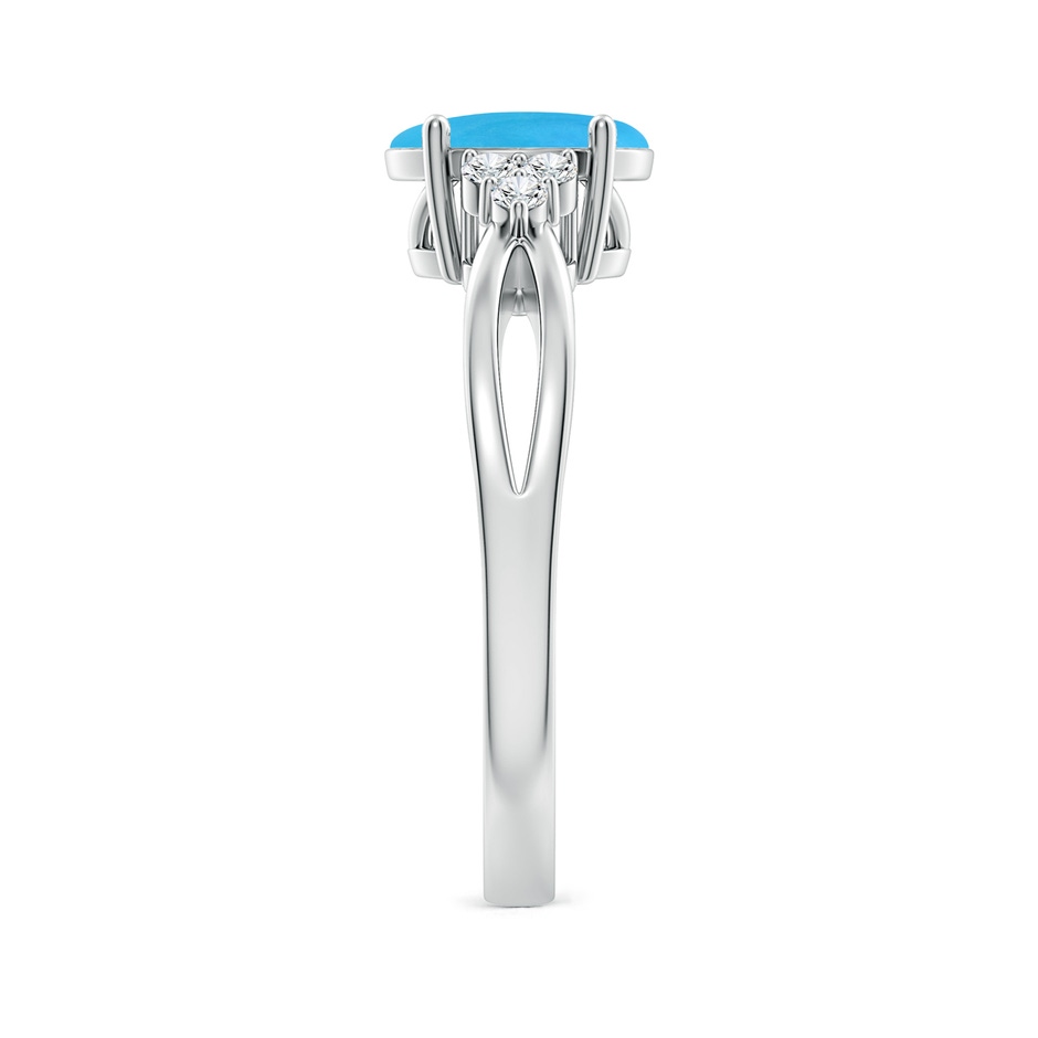 8x6mm AAAA Solitaire Oval Turquoise Split Shank Ring with Trio Diamonds in White Gold side-2