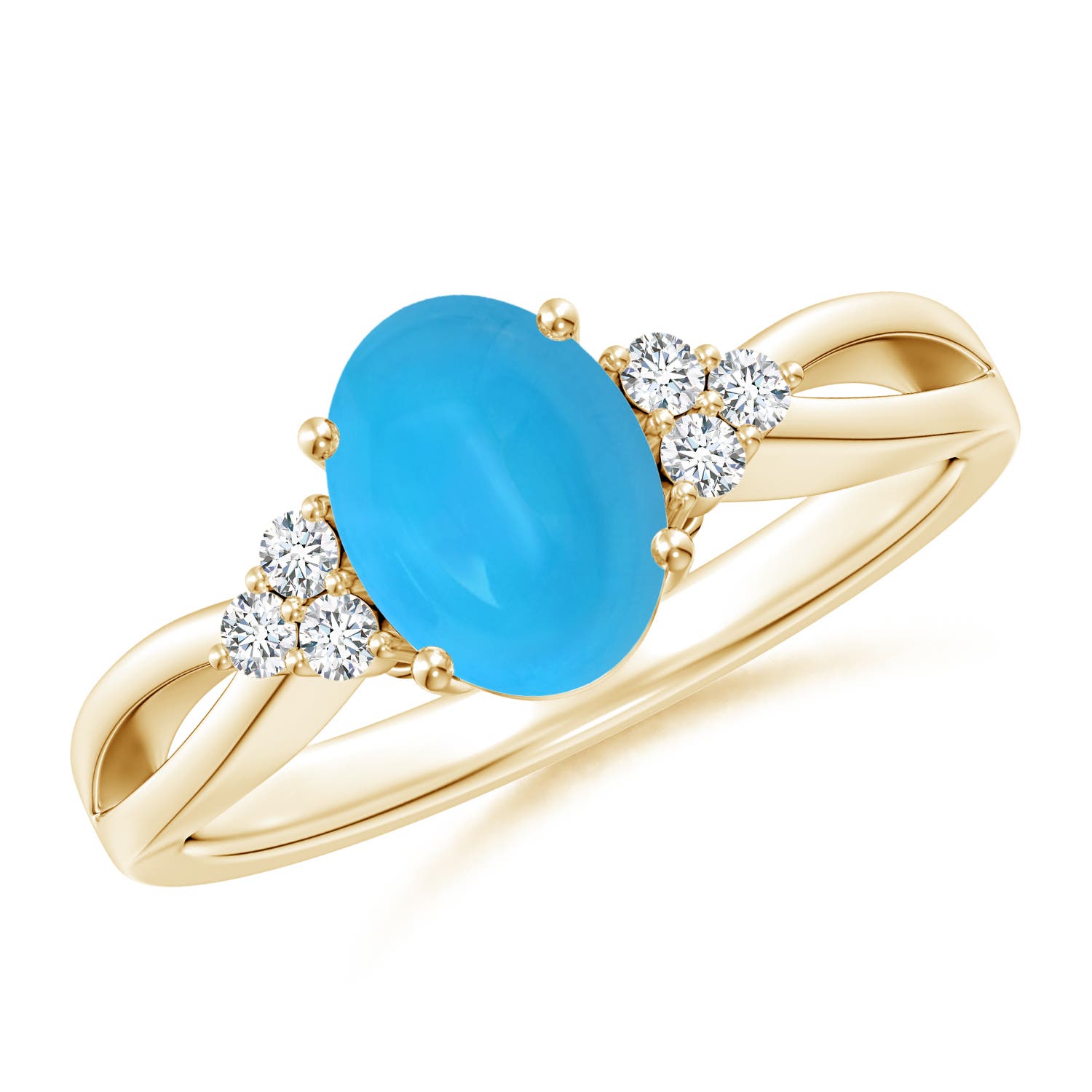 Round Turquoise Triple Split Shank Ring with Alternating Halo