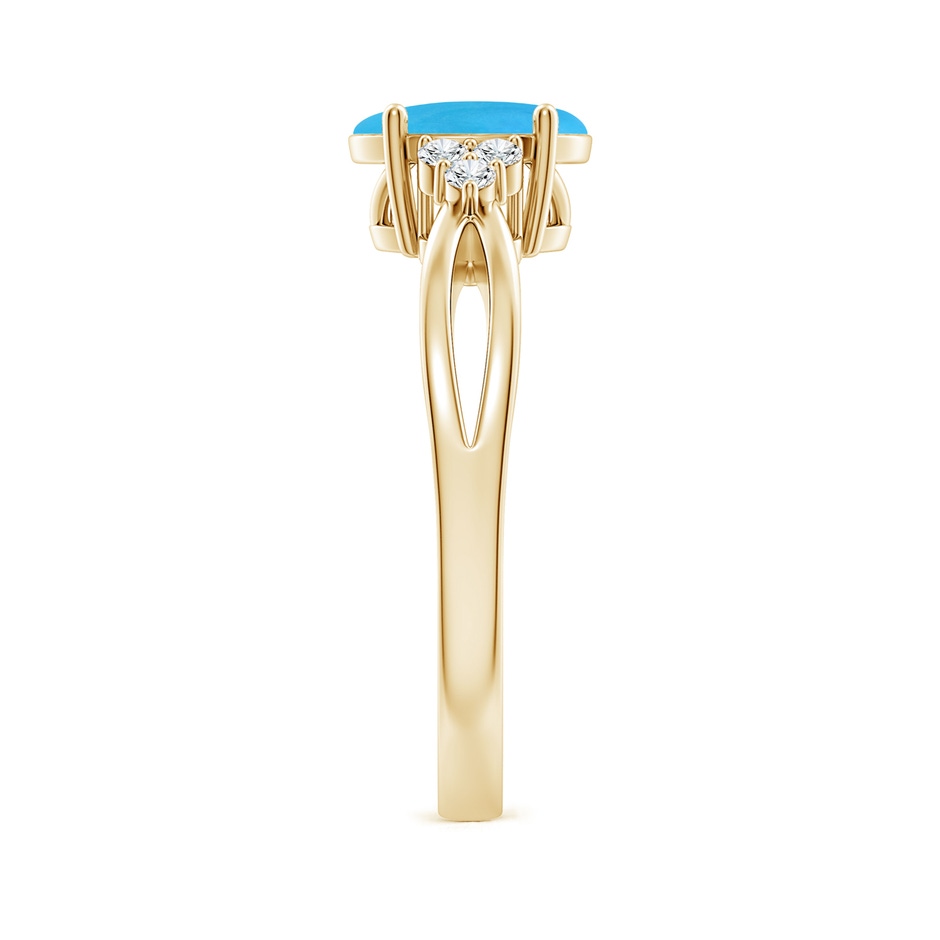 8x6mm AAAA Solitaire Oval Turquoise Split Shank Ring with Trio Diamonds in Yellow Gold side-2