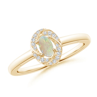 5x3mm AAA Classic Prong-Set Opal Pinwheel Ring with Diamonds in Yellow Gold