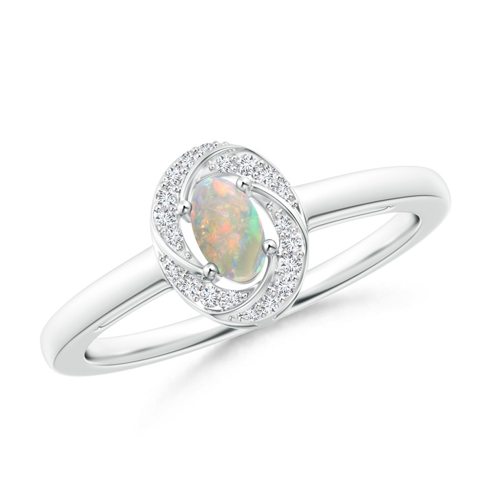 5x3mm AAAA Classic Prong-Set Opal Pinwheel Ring with Diamonds in P950 Platinum 