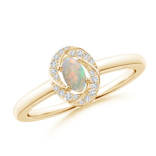 5x3mm AAAA Classic Prong-Set Opal Pinwheel Ring with Diamonds in Yellow Gold