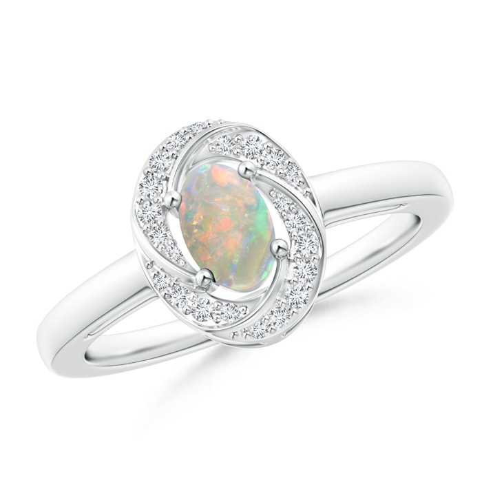 6x4mm AAAA Classic Prong-Set Opal Pinwheel Ring with Diamonds in White Gold