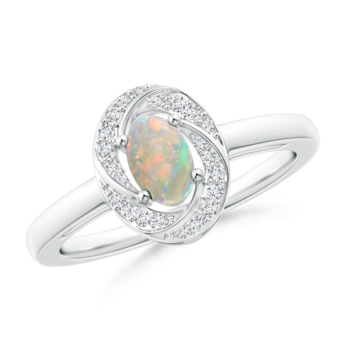 6x4mm AAAA Classic Prong-Set Opal Pinwheel Ring with Diamonds in White Gold 