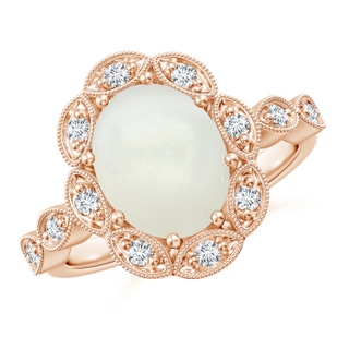 10x8mm AAAA Oval Moonstone Halo Ring with Milgrain in Rose Gold