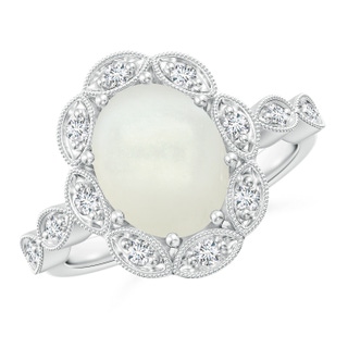 10x8mm AAAA Oval Moonstone Halo Ring with Milgrain in White Gold