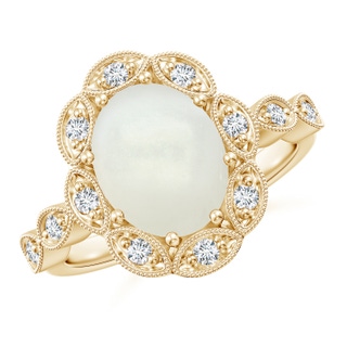 10x8mm AAAA Oval Moonstone Halo Ring with Milgrain in Yellow Gold