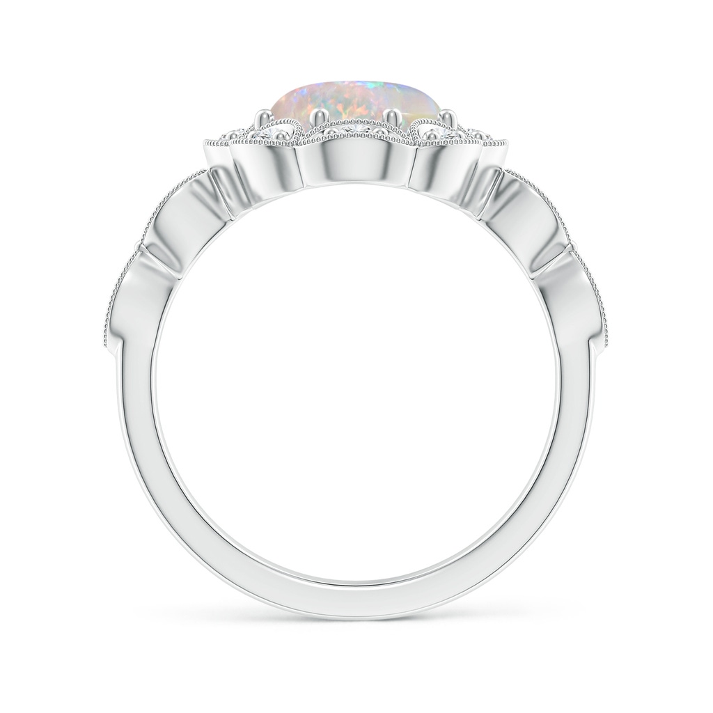10x8mm AAAA Oval Opal Halo Ring with Milgrain in P950 Platinum Side-1