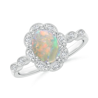 8x6mm AAAA Oval Opal Halo Ring with Milgrain in P950 Platinum