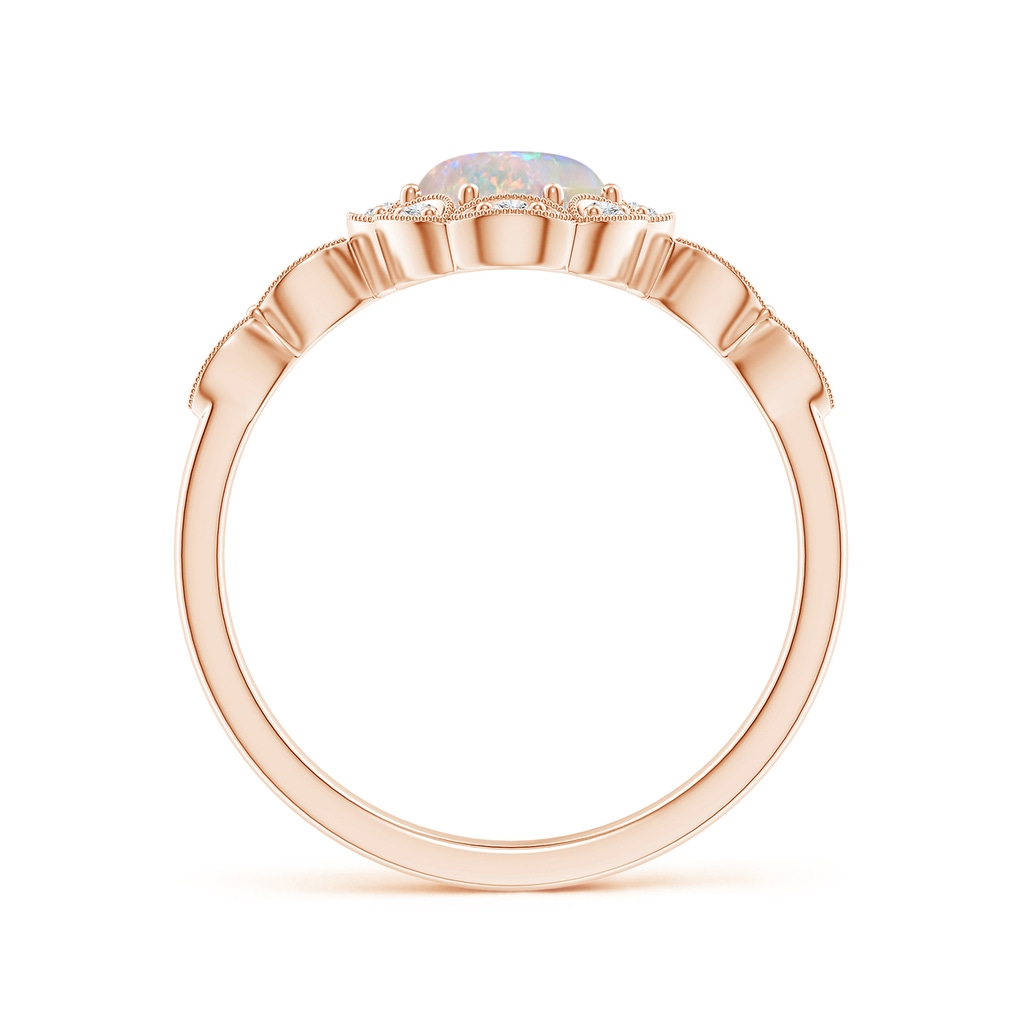 8x6mm AAAA Oval Opal Halo Ring with Milgrain in Rose Gold Side-1