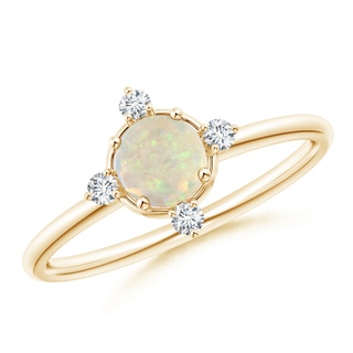 5mm AAA Solitaire Round Opal and Diamond Compass Ring in 9K Yellow Gold