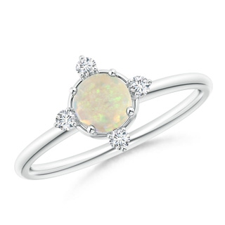 5mm AAA Solitaire Round Opal and Diamond Compass Ring in White Gold