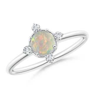 5mm AAAA Solitaire Round Opal and Diamond Compass Ring in 9K White Gold