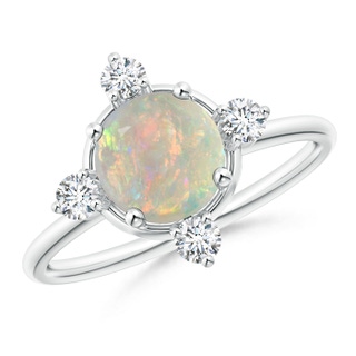 7mm AAAA Solitaire Round Opal and Diamond Compass Ring in White Gold
