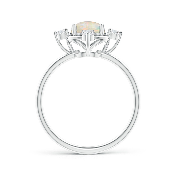 7mm AAAA Solitaire Round Opal and Diamond Compass Ring in White Gold Product Image