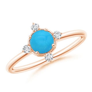 5mm AAAA Solitaire Round Turquoise and Diamond Compass Ring in Rose Gold