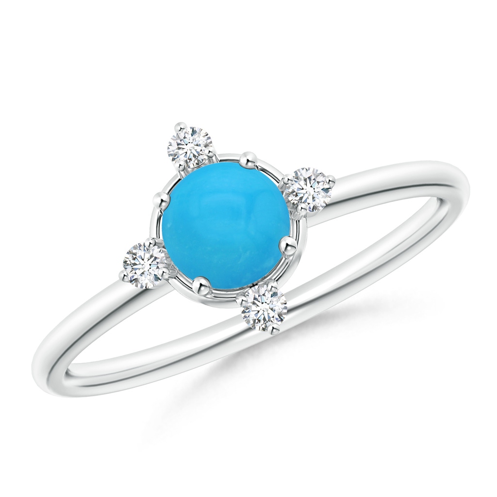 5mm AAAA Solitaire Round Turquoise and Diamond Compass Ring in S999 Silver