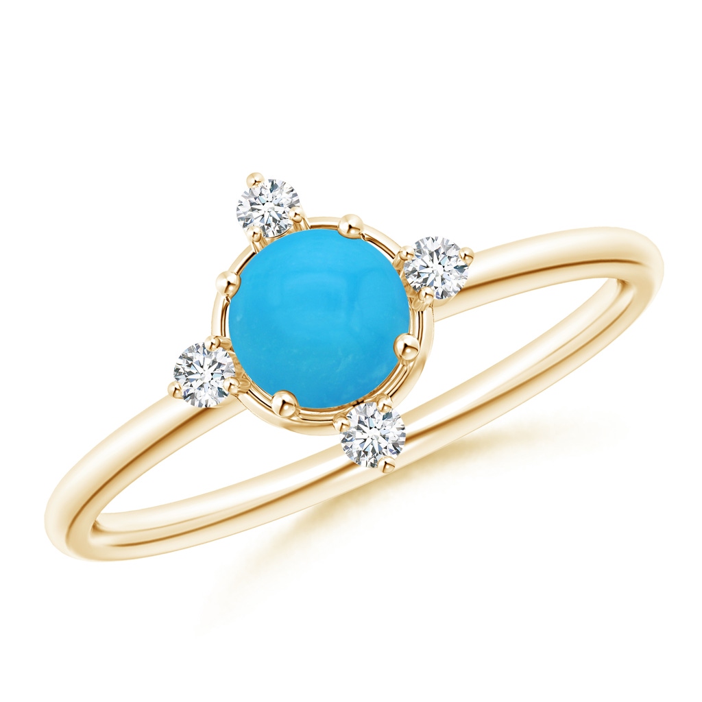 5mm AAAA Solitaire Round Turquoise and Diamond Compass Ring in Yellow Gold