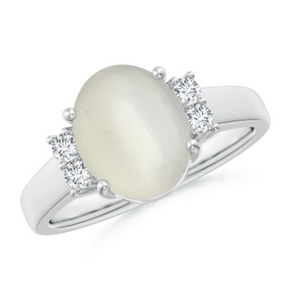 10x8mm AAA Oval-Shaped Moonstone Solitaire Ring with Diamond Accents in White Gold