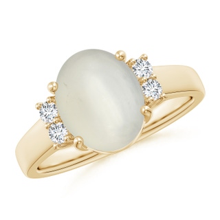 10x8mm AAA Oval-Shaped Moonstone Solitaire Ring with Diamond Accents in Yellow Gold