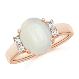 10x8mm AAAA Oval-Shaped Moonstone Solitaire Ring with Diamond Accents in Rose Gold
