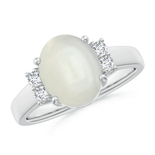 10x8mm AAAA Oval-Shaped Moonstone Solitaire Ring with Diamond Accents in White Gold