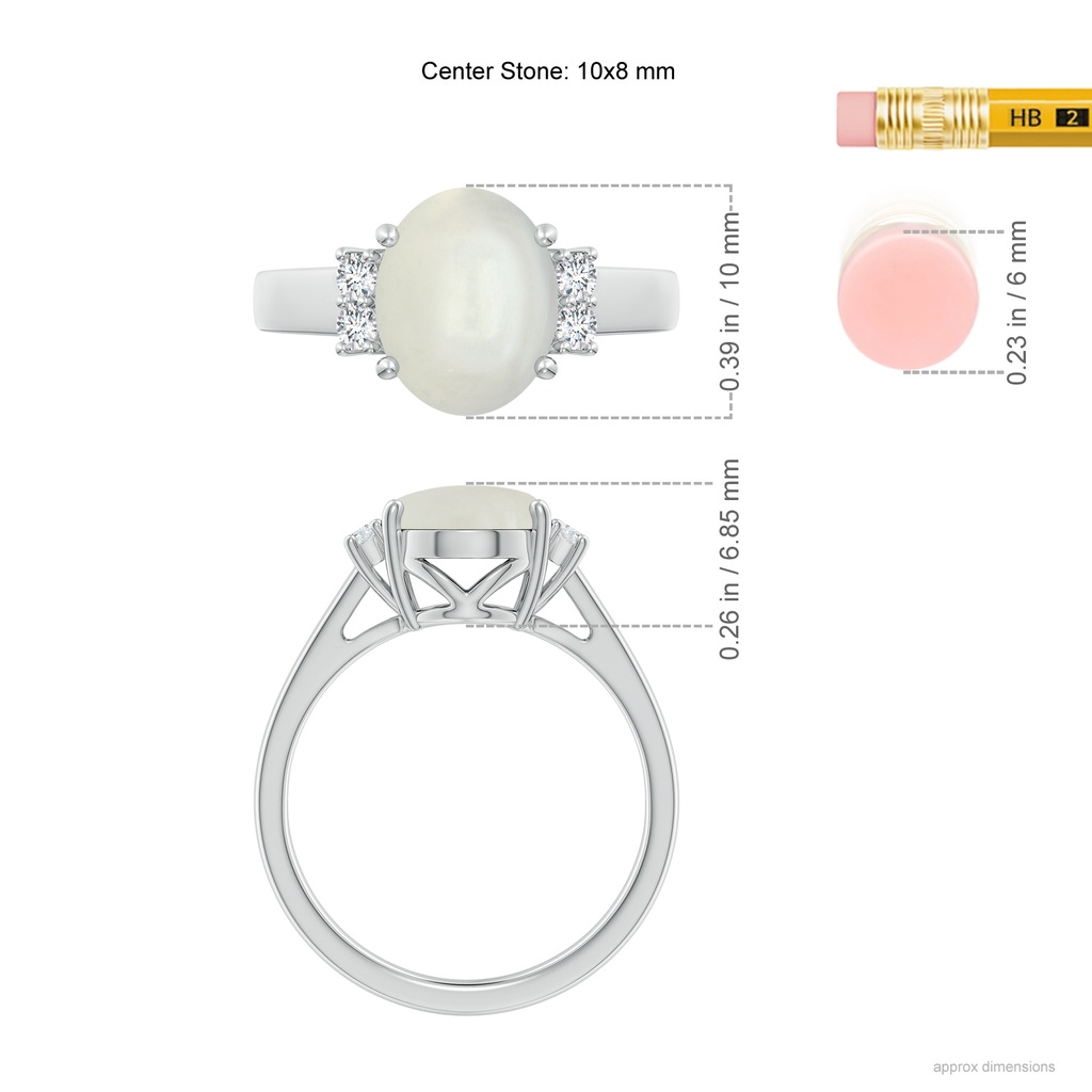 10x8mm AAAA Oval-Shaped Moonstone Solitaire Ring with Diamond Accents in White Gold Ruler