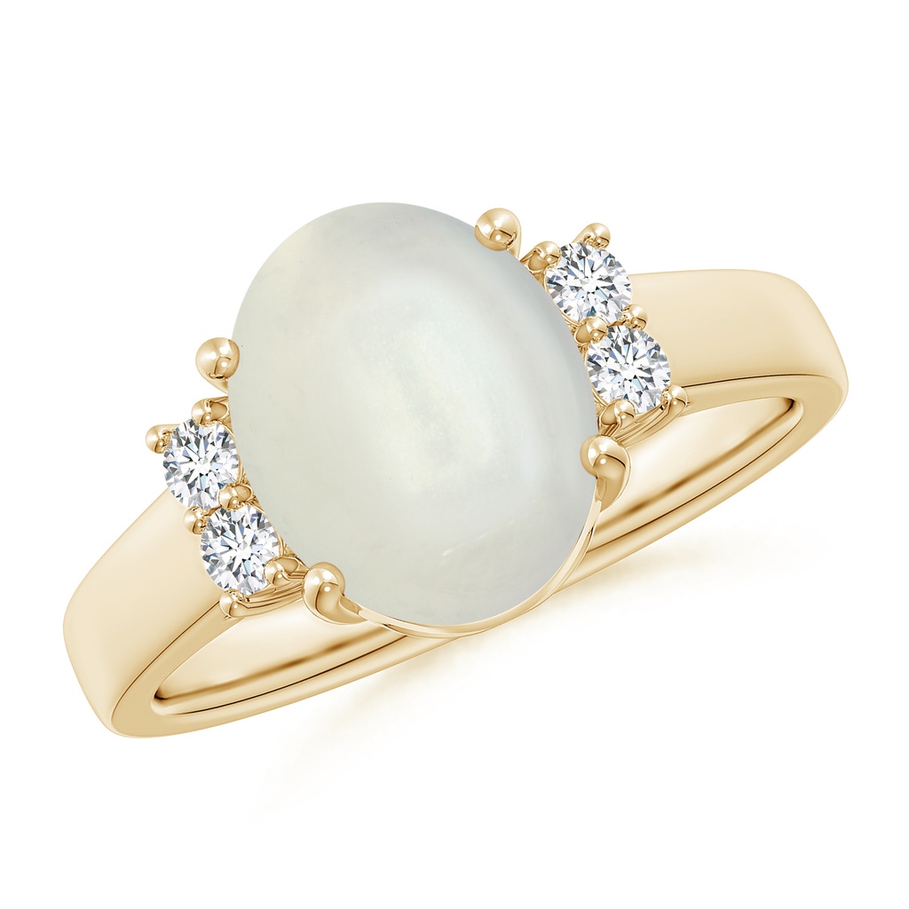 10x8mm AAAA Oval-Shaped Moonstone Solitaire Ring with Diamond Accents in Yellow Gold