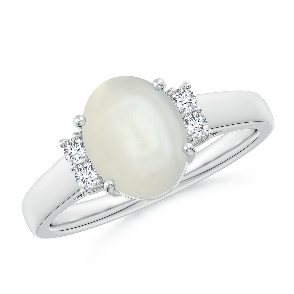 9x7mm AAAA Oval-Shaped Moonstone Solitaire Ring with Diamond Accents in White Gold
