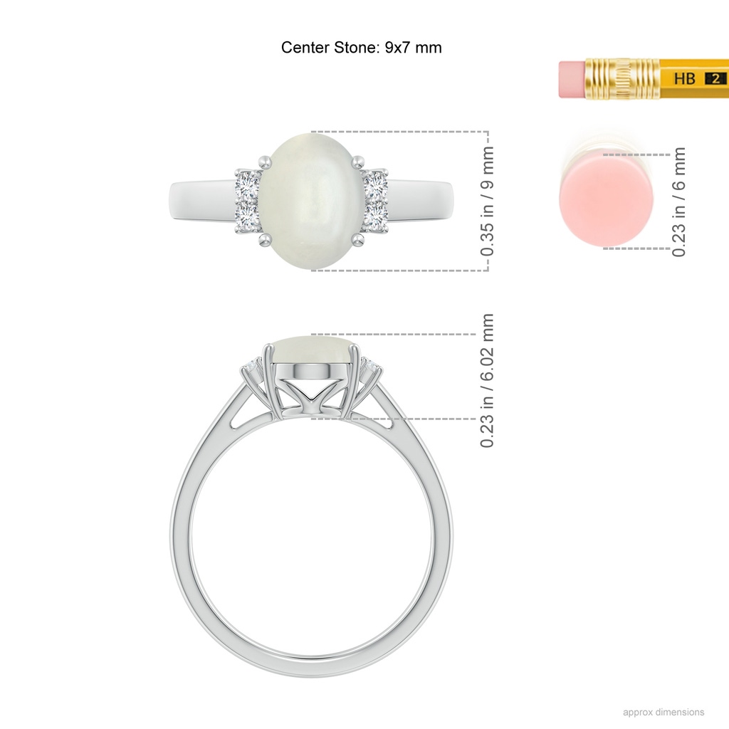 9x7mm AAAA Oval-Shaped Moonstone Solitaire Ring with Diamond Accents in White Gold Ruler