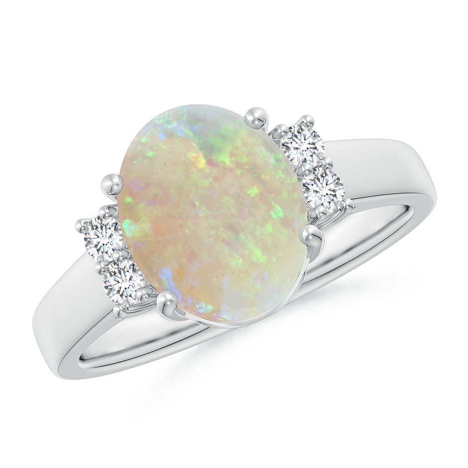 10x8mm AAA Oval-Shaped Opal Solitaire Ring with Diamond Accents in P950 Platinum 