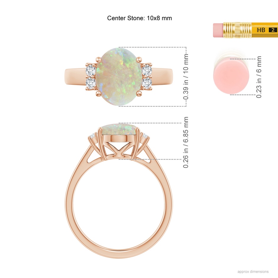 10x8mm AAA Oval-Shaped Opal Solitaire Ring with Diamond Accents in Rose Gold ruler