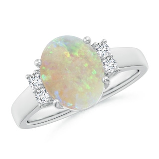 10x8mm AAA Oval-Shaped Opal Solitaire Ring with Diamond Accents in White Gold