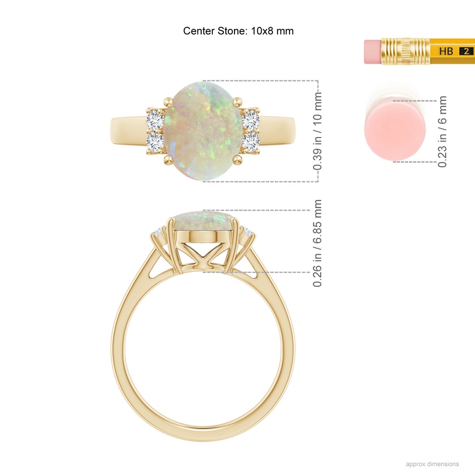 10x8mm AAA Oval-Shaped Opal Solitaire Ring with Diamond Accents in Yellow Gold ruler