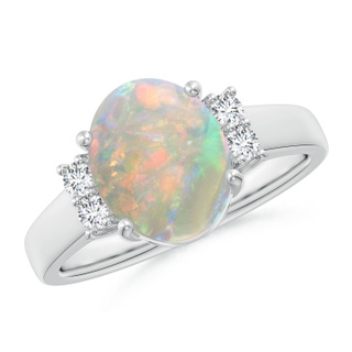 10x8mm AAAA Oval-Shaped Opal Solitaire Ring with Diamond Accents in 9K White Gold