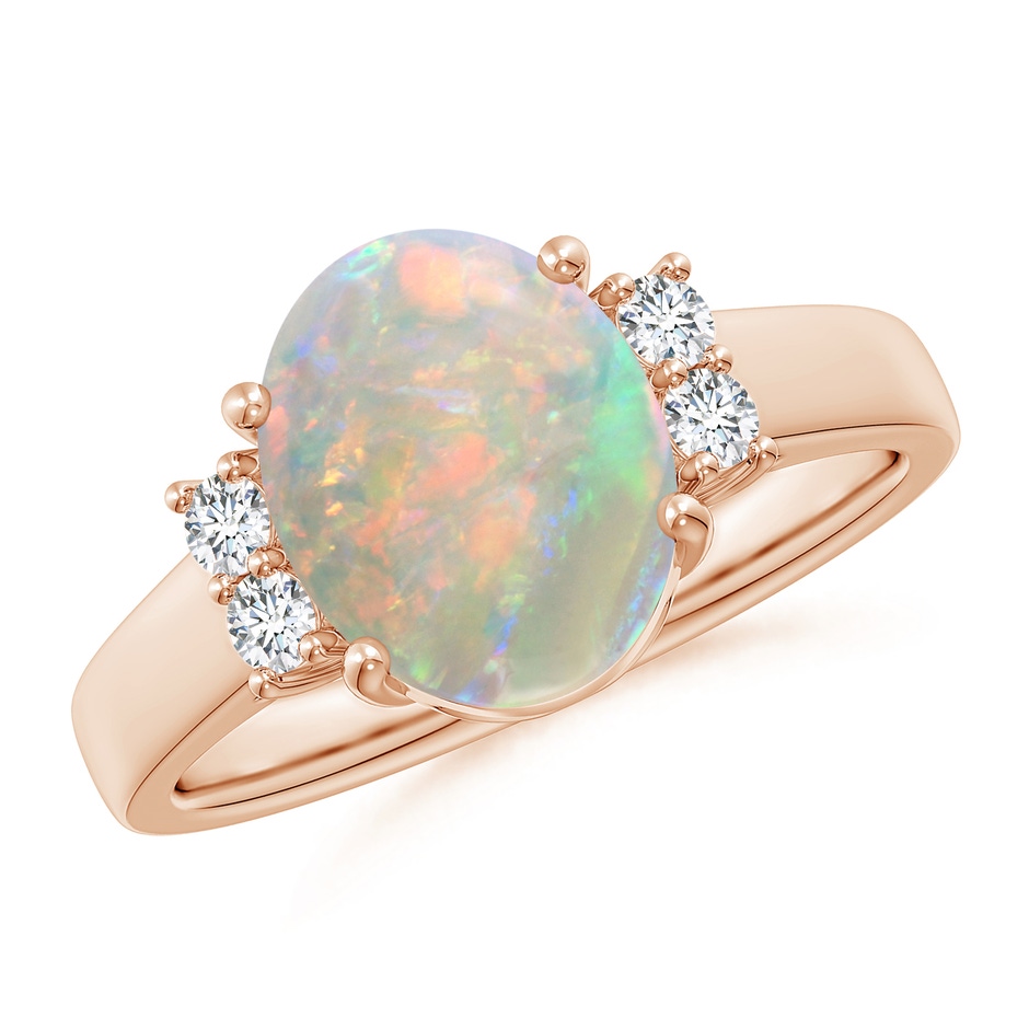 10x8mm AAAA Oval-Shaped Opal Solitaire Ring with Diamond Accents in Rose Gold 