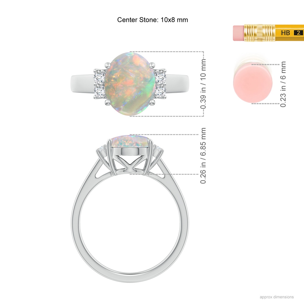 10x8mm AAAA Oval-Shaped Opal Solitaire Ring with Diamond Accents in White Gold ruler