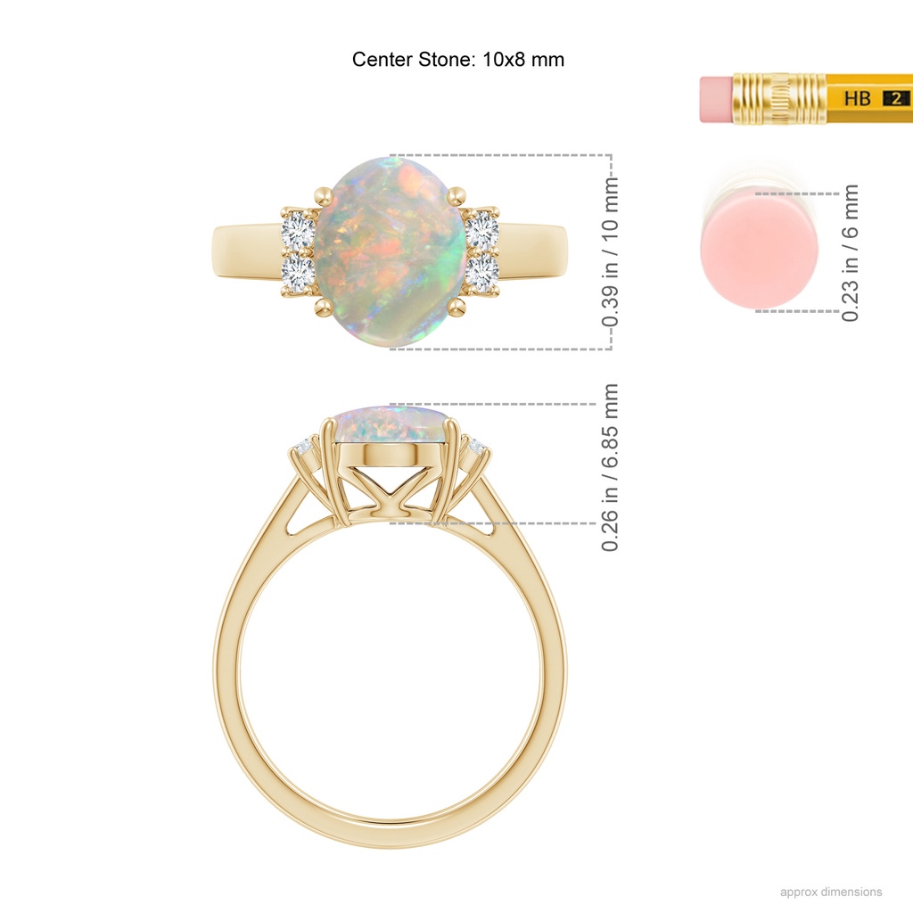10x8mm AAAA Oval-Shaped Opal Solitaire Ring with Diamond Accents in Yellow Gold ruler