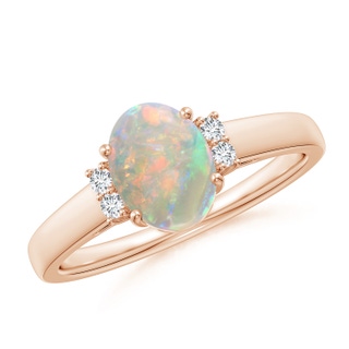 8x6mm AAAA Oval-Shaped Opal Solitaire Ring with Diamond Accents in Rose Gold