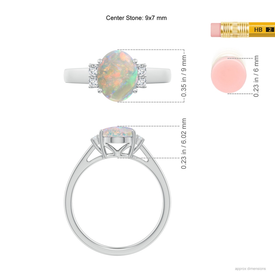 9x7mm AAAA Oval-Shaped Opal Solitaire Ring with Diamond Accents in 10K White Gold ruler