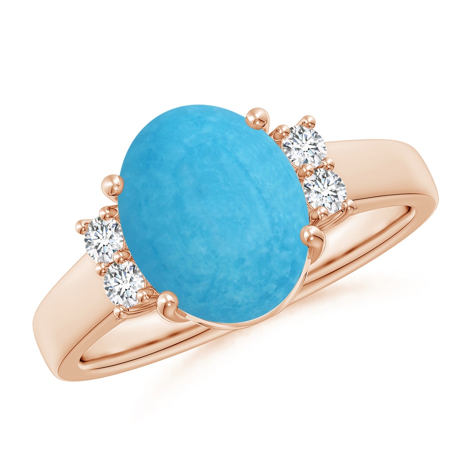 10x8mm A Oval-Shaped Turquoise Solitaire Ring with Diamond Accents in Rose Gold 