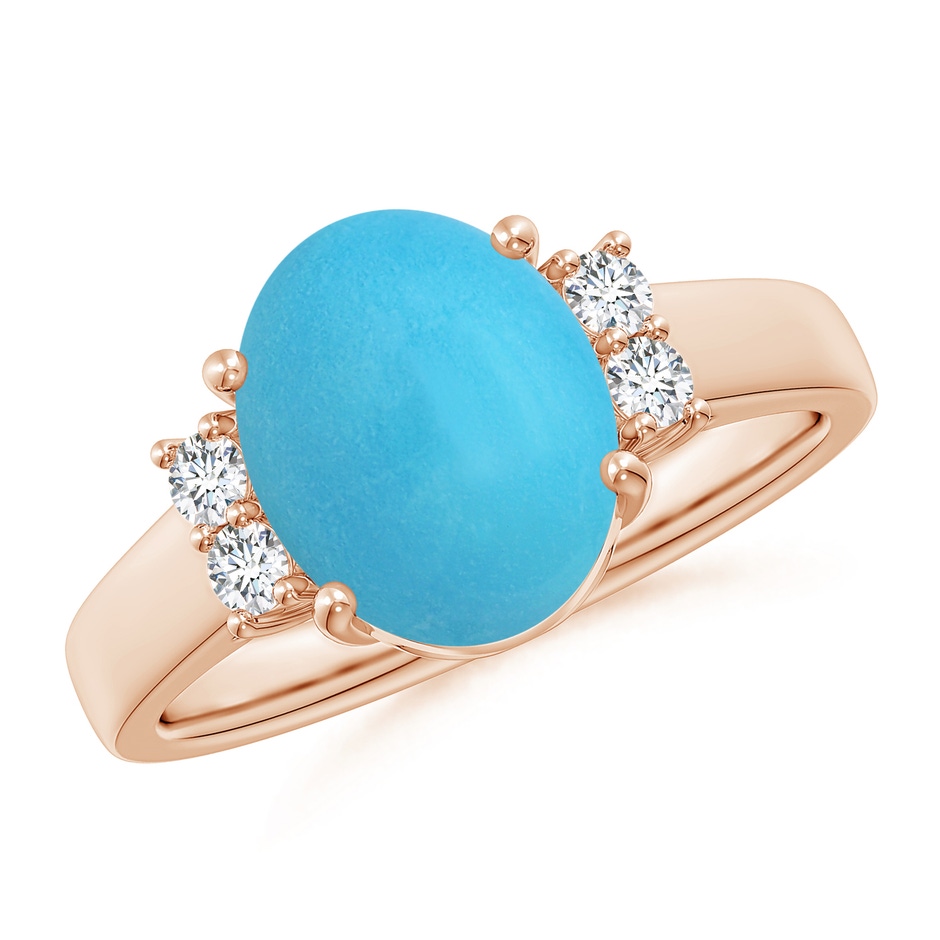 10x8mm AA Oval-Shaped Turquoise Solitaire Ring with Diamond Accents in Rose Gold 
