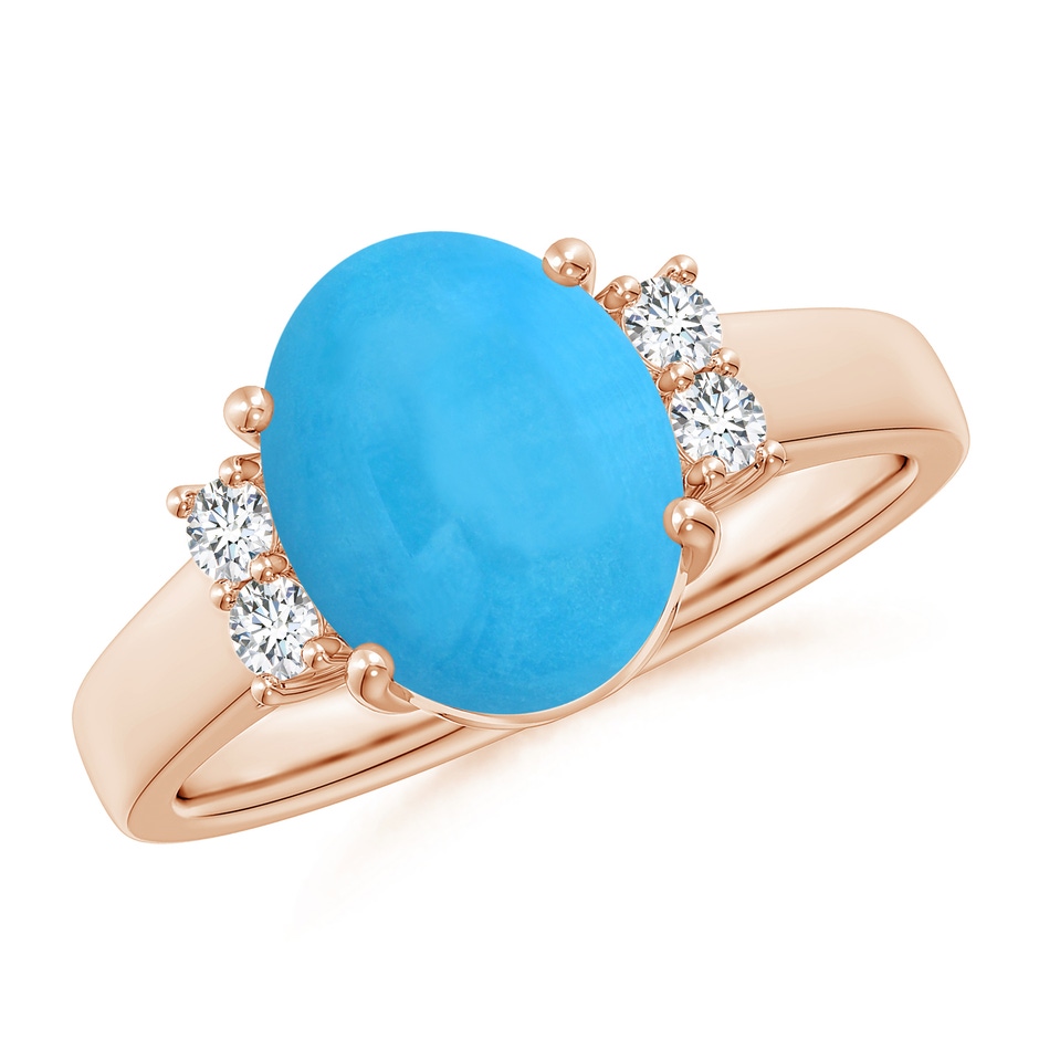 10x8mm AAA Oval-Shaped Turquoise Solitaire Ring with Diamond Accents in 18K Rose Gold 