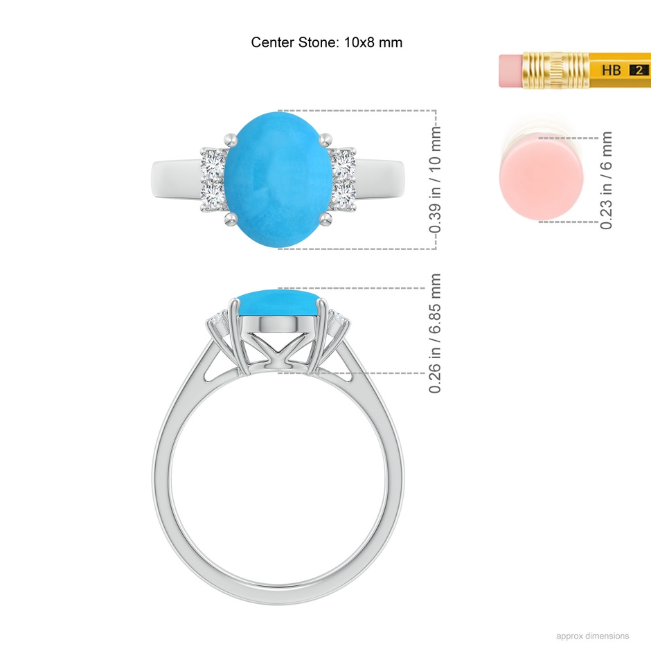 10x8mm AAA Oval-Shaped Turquoise Solitaire Ring with Diamond Accents in White Gold ruler