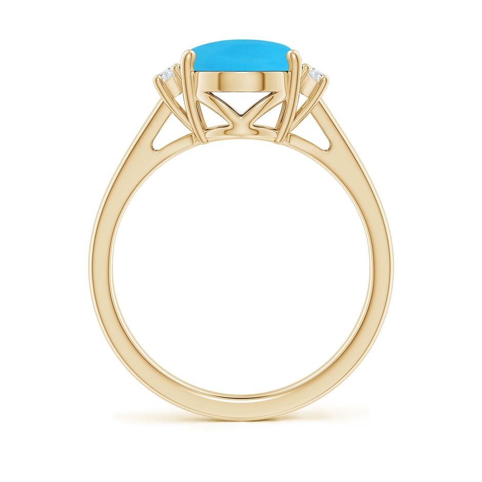 10x8mm AAA Oval-Shaped Turquoise Solitaire Ring with Diamond Accents in Yellow Gold side 199