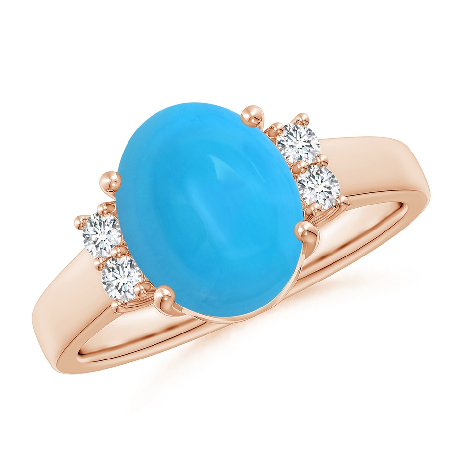 10x8mm AAAA Oval-Shaped Turquoise Solitaire Ring with Diamond Accents in Rose Gold 