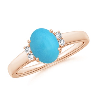 8x6mm AA Oval-Shaped Turquoise Solitaire Ring with Diamond Accents in Rose Gold