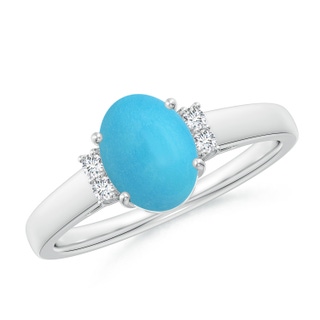 8x6mm AA Oval-Shaped Turquoise Solitaire Ring with Diamond Accents in S999 Silver