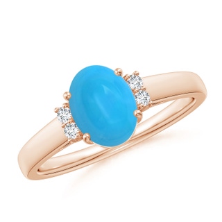 8x6mm AAAA Oval-Shaped Turquoise Solitaire Ring with Diamond Accents in Rose Gold