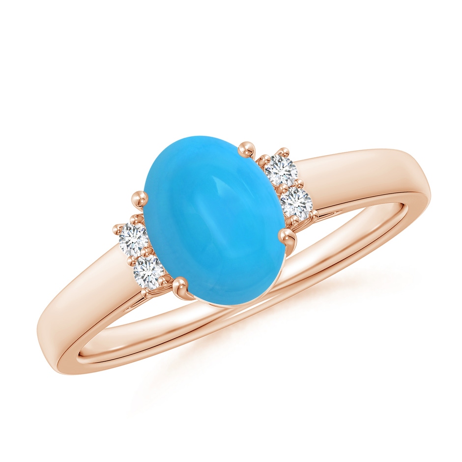 8x6mm AAAA Oval-Shaped Turquoise Solitaire Ring with Diamond Accents in Rose Gold 